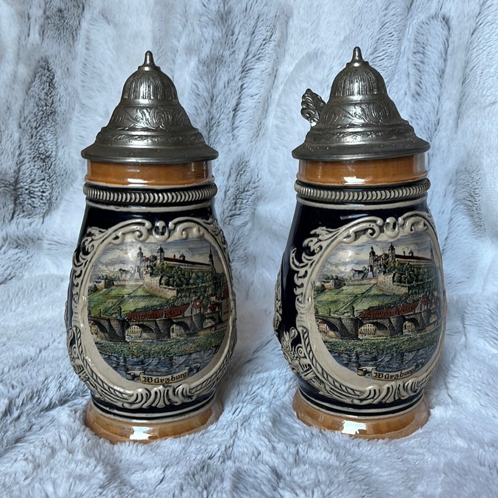 Vintage Handgemalt Beer Stein Set